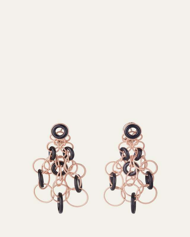 Hawaii Color 18K Pink Gold Onyx Pendant Earrings, 5cm